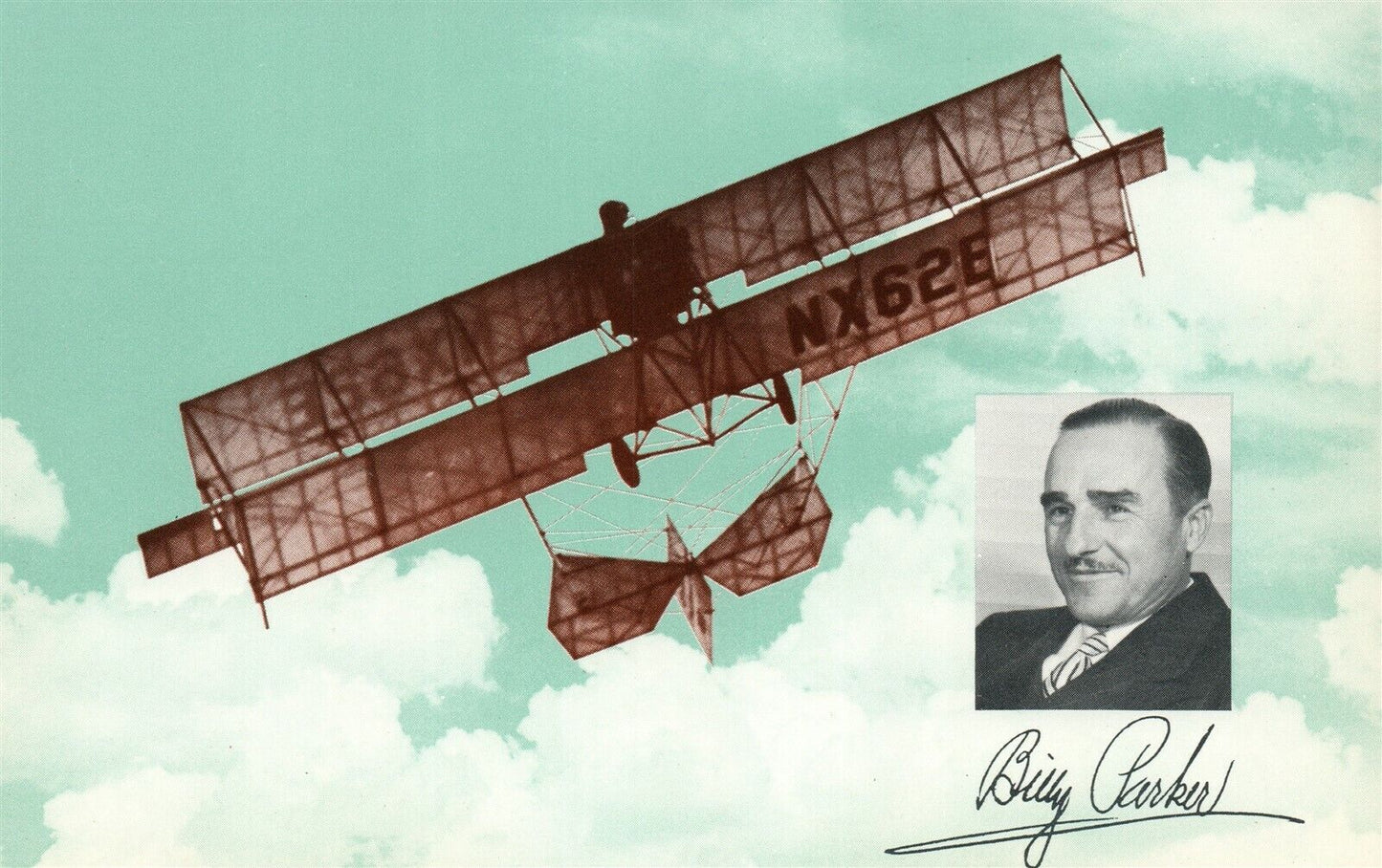 BILLY PARKER 1912 AIRPLANE ANTIQUE POSTCARD early aviation PHILLIPS 66