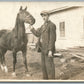 YOUNG MAN w/ HORSE ANTIQUE REAL PHOTO POSTCARD RPPC