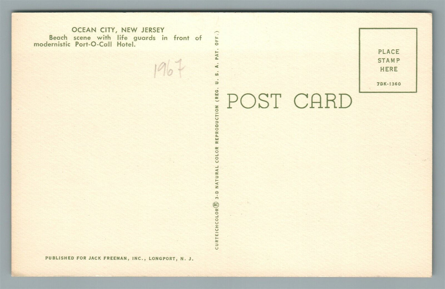 OCEAN CITY NJ PORT-O-CALL HOTEL LIFE GUARDS VINTAGE POSTCARD