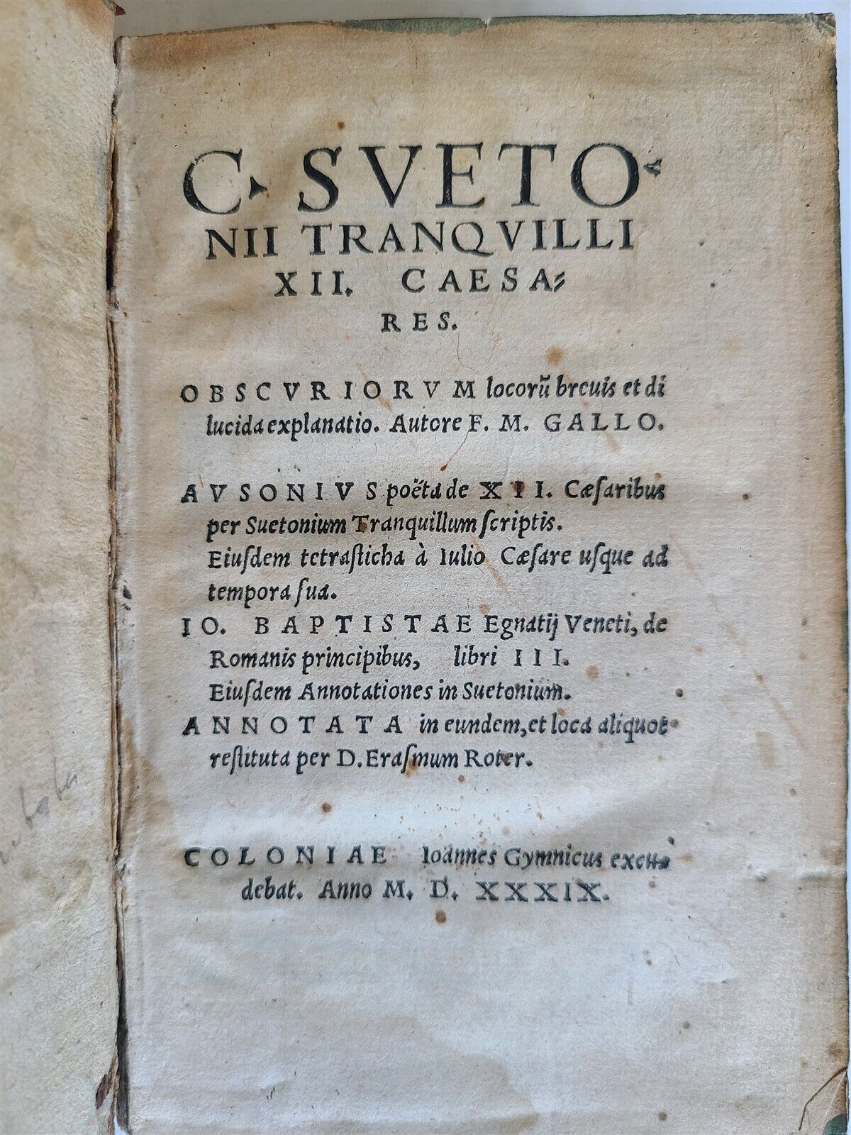 1539 TWELVE CAESARS BIOGRAPHIES by Suetonius Tranquillus antique 16 c. BINDING