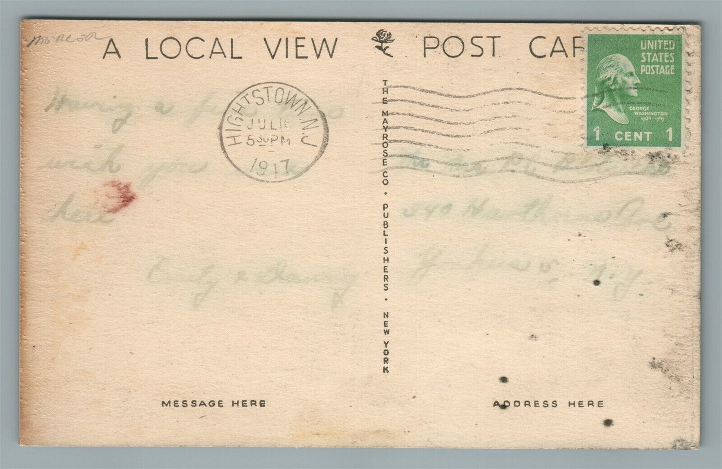 HIGHTSTOWN NJ HIGH SCHOOL VINTAGE POSTCARD
