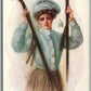 SKIING GIRL ANTIQUE POSTCARD