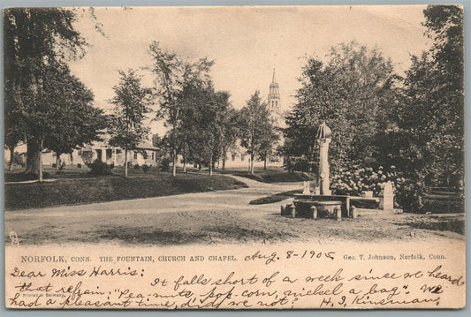 NORFOLK CT FOUNTAIN CHURCH & CHAPEL ANTIQUE POSTCARD