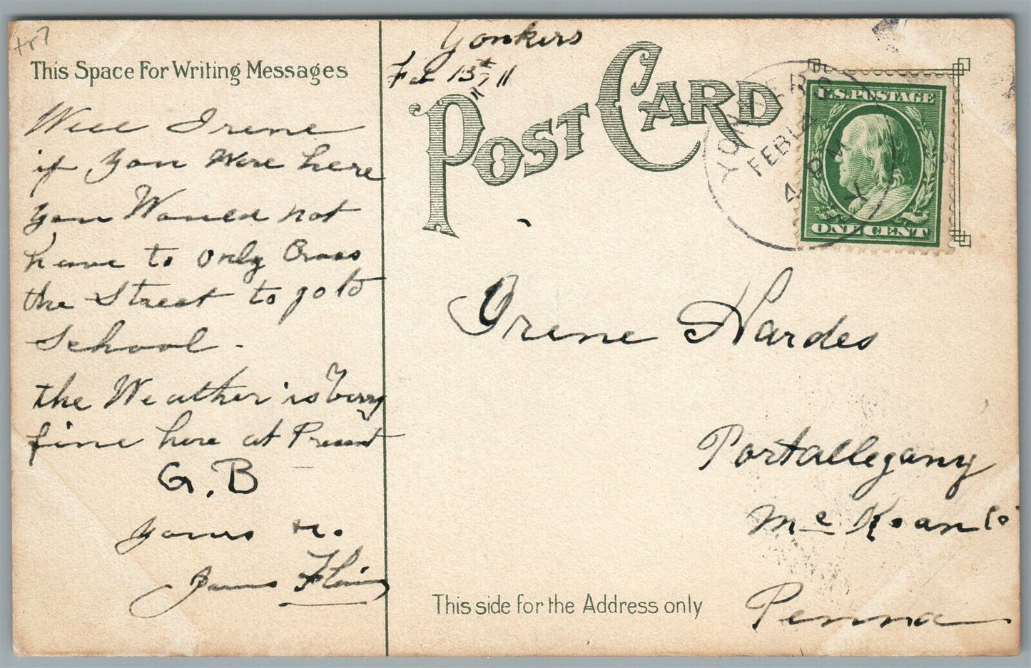 YONKERS NY GETTY SQUARE ANTIQUE POSTCARD