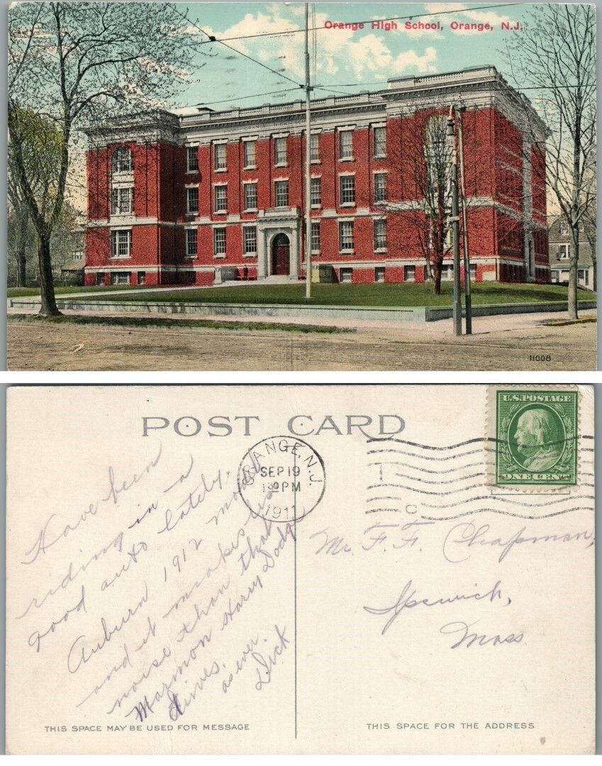 ANTIQUE 1911 POSTCARD ORANGE HILL SCHOOL ORANGE N.J.