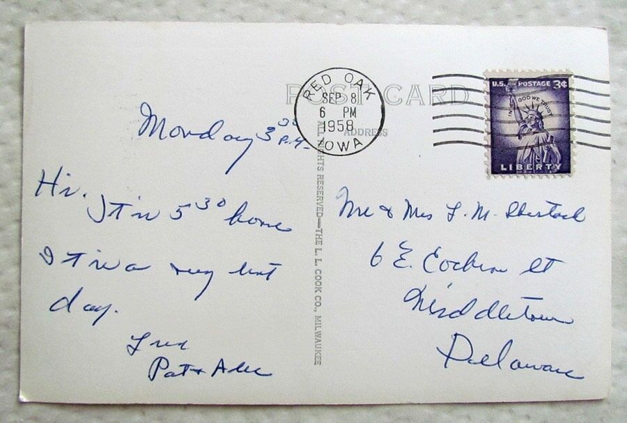 RPPC 1958 VINTAGE REAL PHOTO POSTCARD POST OFFICE RED OAK IOWA
