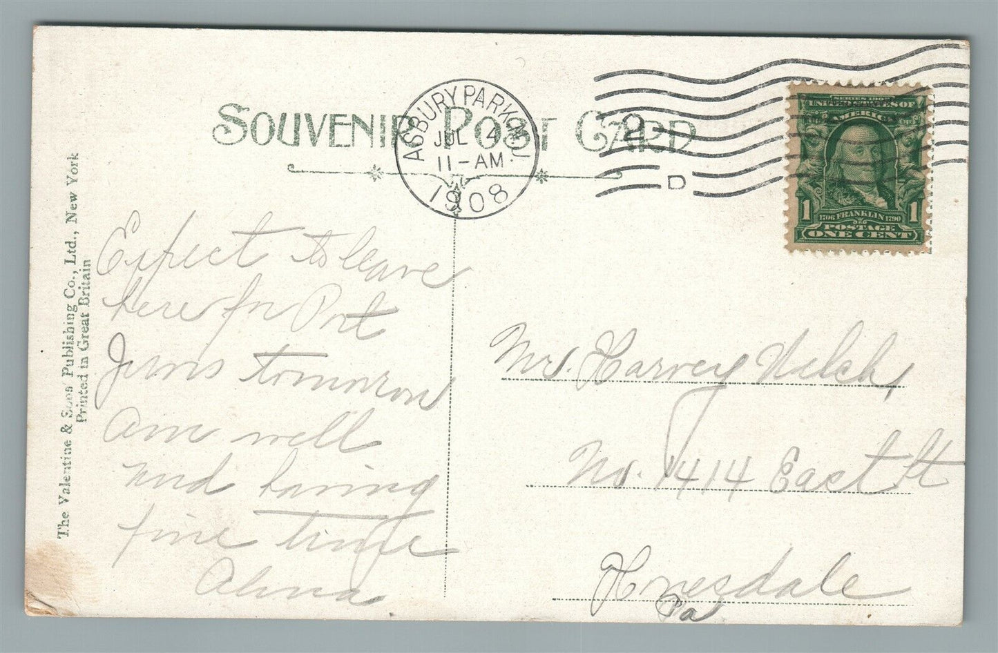 ASBURY PARK NJ ASBURY AVENUE ANTIQUE POSTCARD