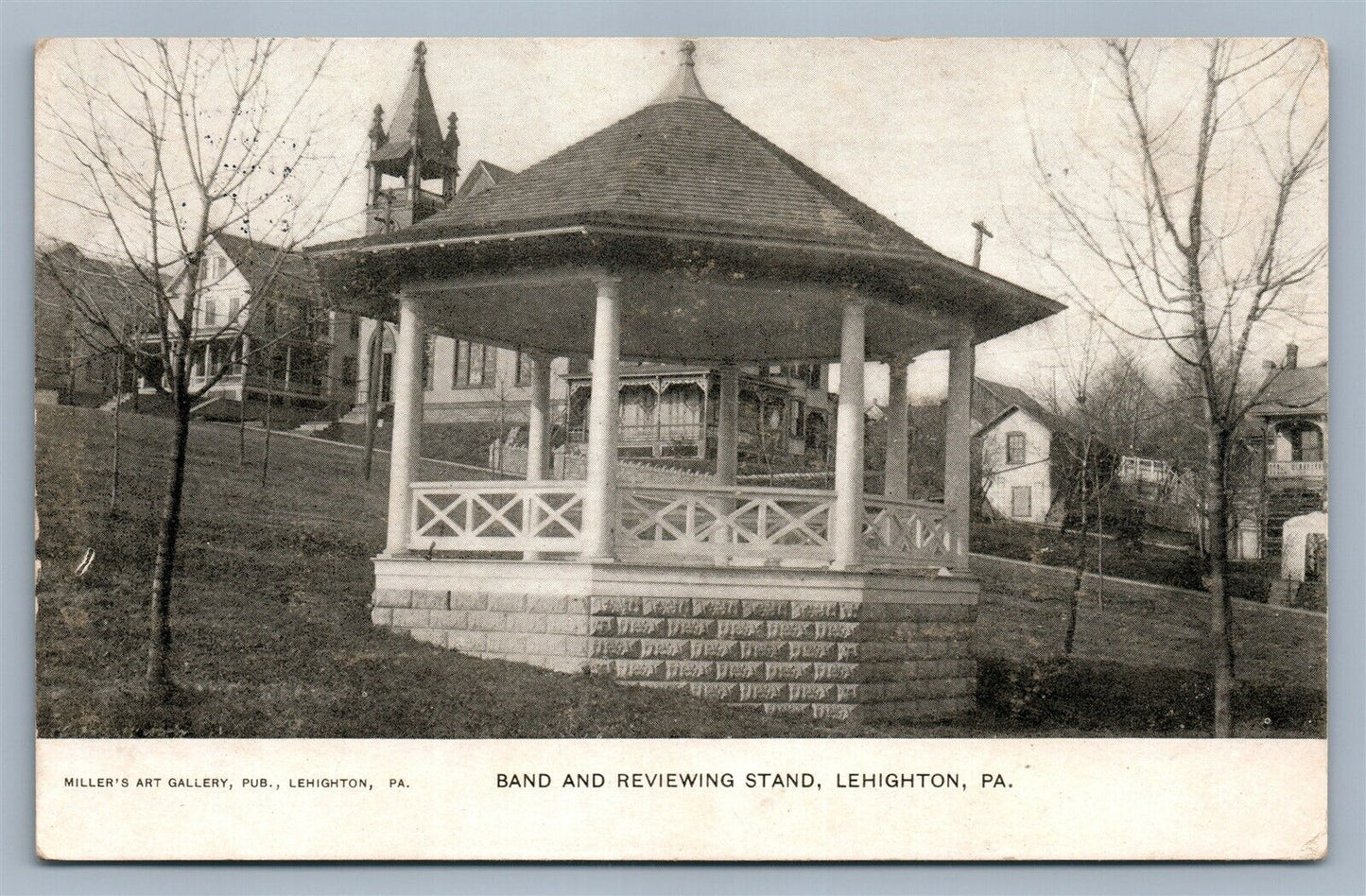 LEHIGHTON PA BAND & REVIEWING STAND ANTIQUE POSTCARD