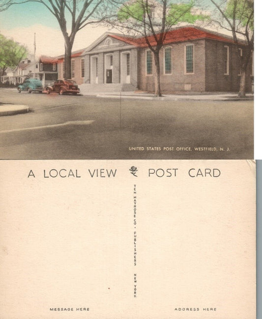WESTFIELD N.J. UNITED STATES POST OFFICE VINTAGE POSTCARD