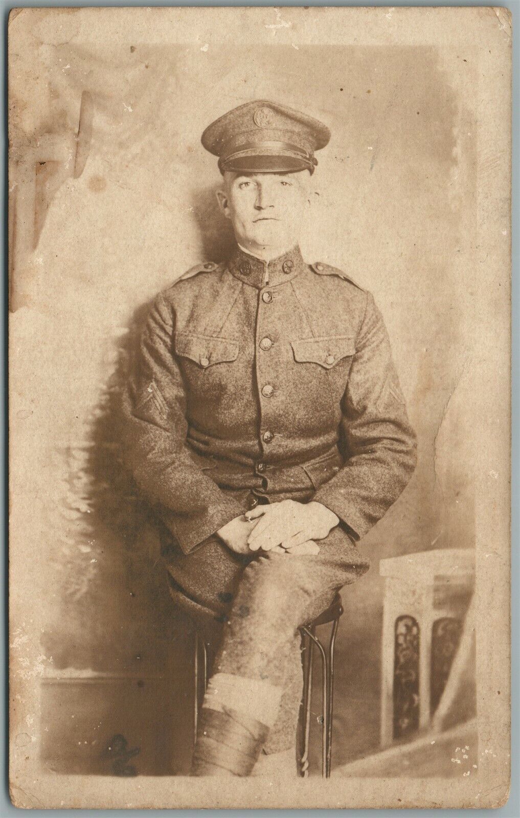 WWI AMERICAN OFFICER ANTIQUE REAL PHOTO POSTCARD RPPC