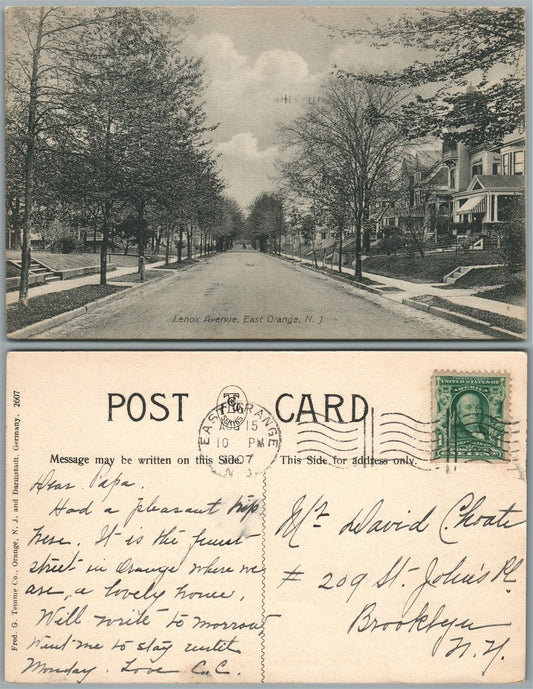 EAST ORANGE N.J. LENOX AVENUE 1907 ANTIQUE POSTCARD