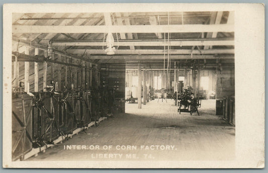LIBERTY ME INTERIOR OF CORN FACTORY ANTIQUE REAL PHOTO POSTCARD RPPC