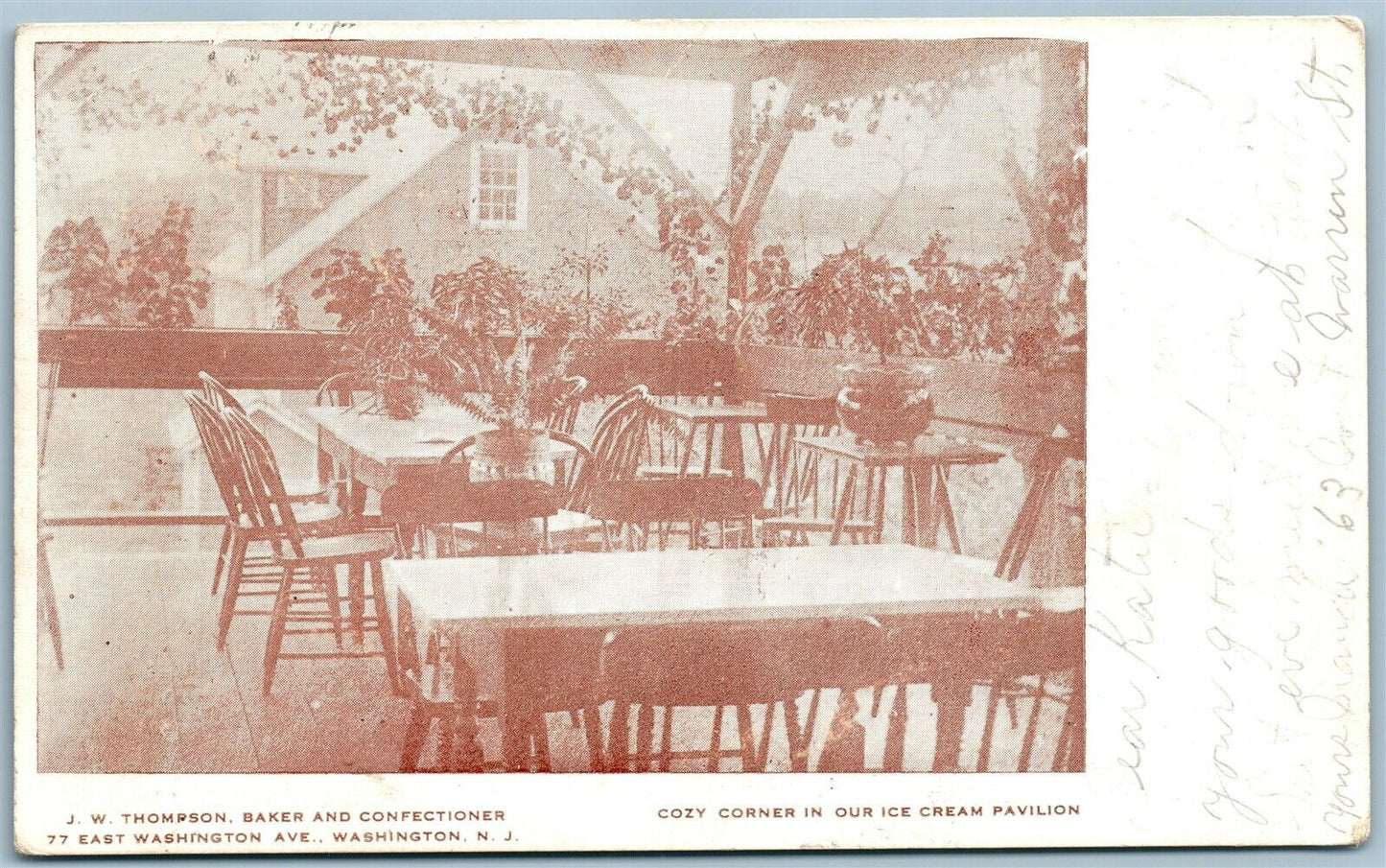 WASHINGTON NJ THOMPSON BAKER & CONFECTIONER ICE CREAM PAVILION ANTIQUE POSTCARD