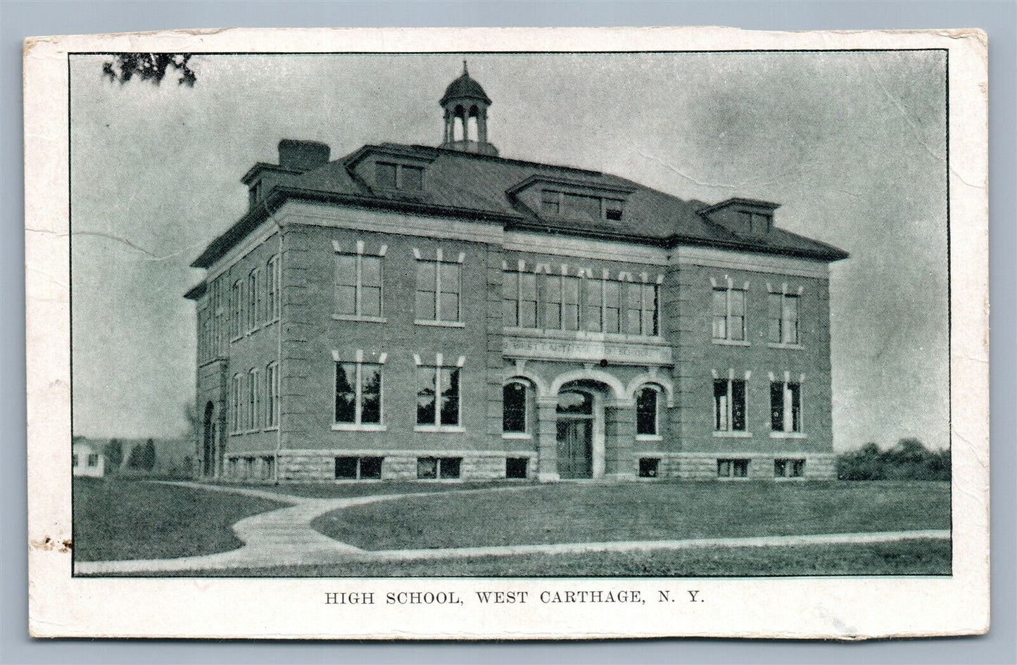 WEST CARTHAGE NY HIGH SCHOOL 1908 ANTIQUE POSTCARD