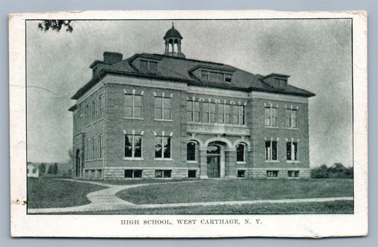 WEST CARTHAGE NY HIGH SCHOOL 1908 ANTIQUE POSTCARD