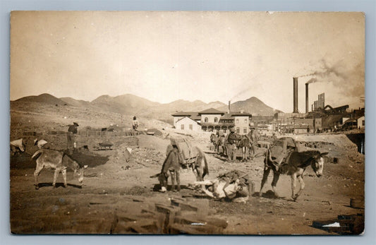 CONSTRUCTION SCENE w/ MULES ANTIQUE REAL PHOTO POSTCARD RPPC