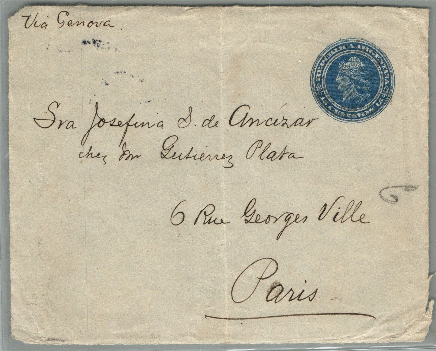 ARGENTINA BUENOS AIRES to PARIS FRANCE late 1800s ANTIQUE COVER