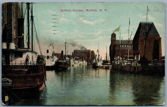 BUFFALO NY HARBOR 1916 ANTIQUE POSTCARD