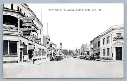 OCONOMOWOC WI EAST WISCONSIN AVENUE VINTAGE POSTCARD