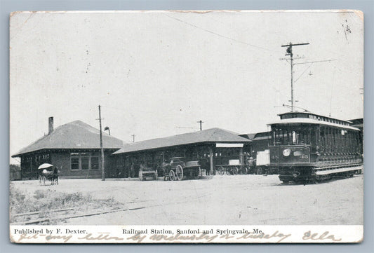 SANFORD & SPRINGVALE ME RAILROAD STATION ANTIQUE POSTCARD railway train depot