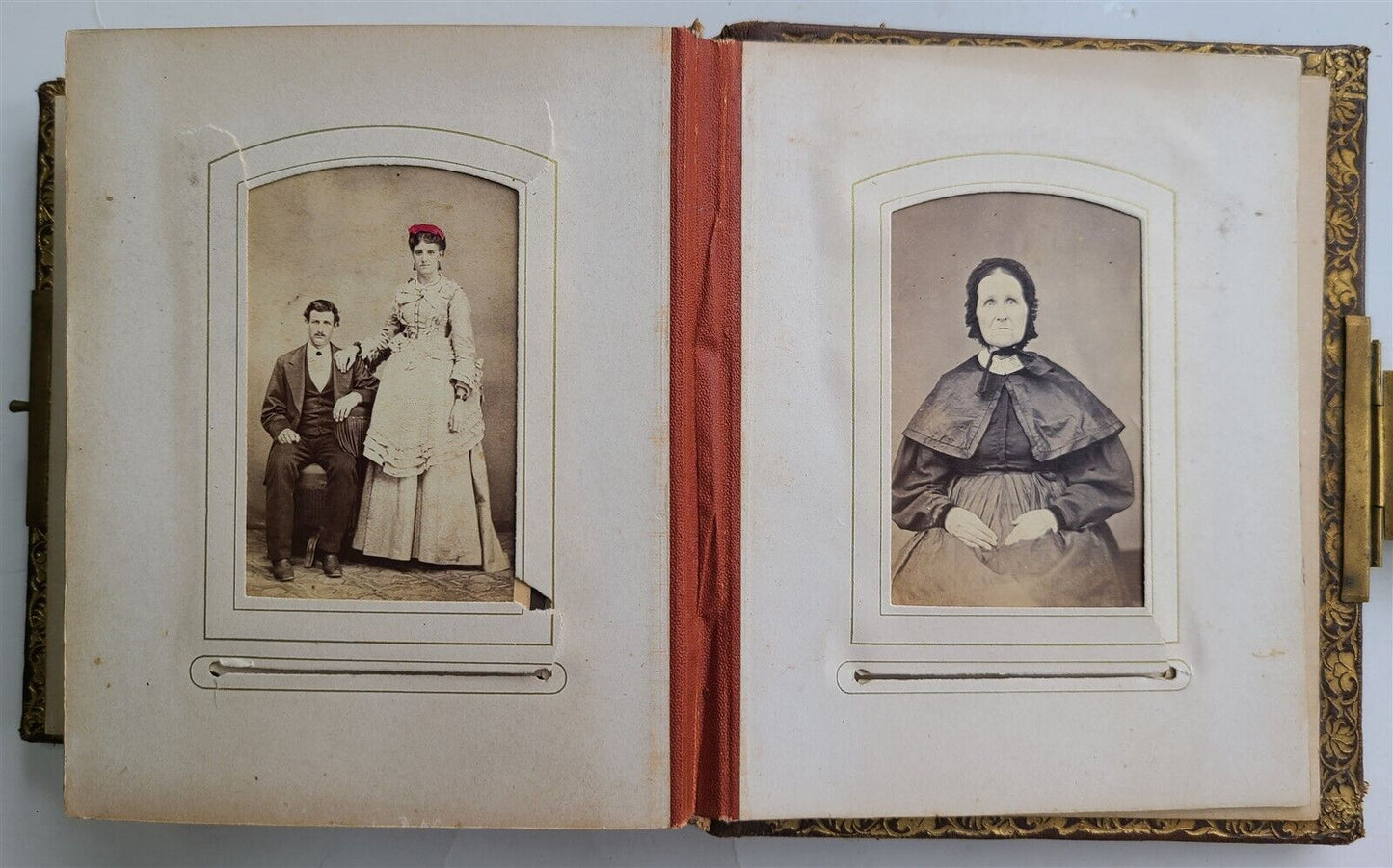 1880s PHOTO ALBUM VICTORIAN antique w/ decorative binding w/CDV 50 photos