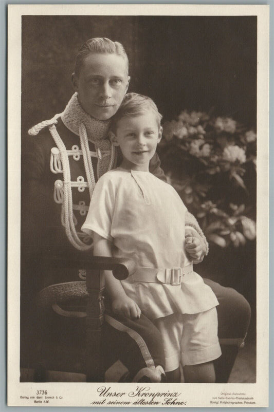 CROWN PRINCE WILHELM of PRUSSIA w/ SON ANTIQUE REAL PHOTO POSTCARD RPPC GERMANY