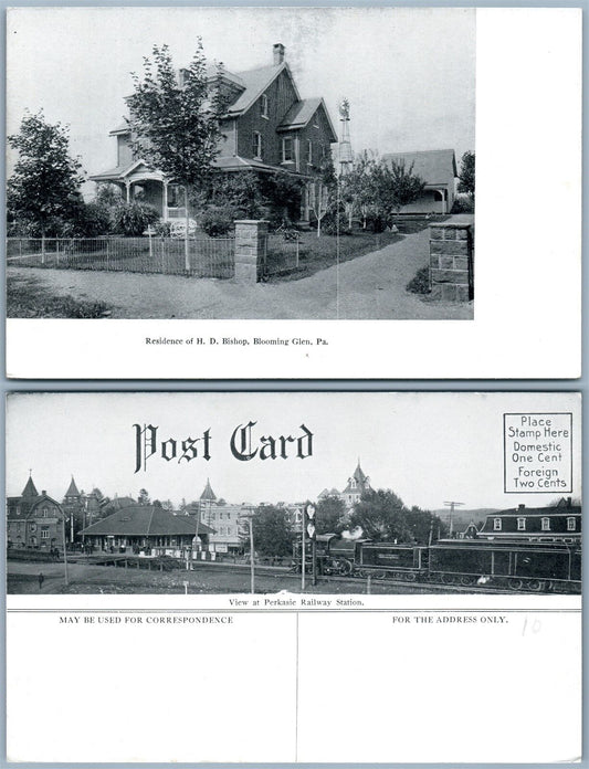 BLOOMING GLEN PA RESIDENCE OF H.BISHOP PERKASIE RAILWAY STATION VINTAGE POSTCARD