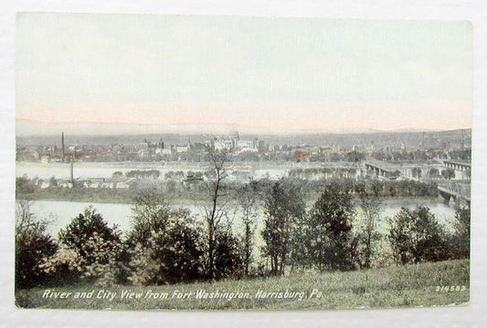 ANTIQUE POSTCARD RIVER & CITY VIEW FROM FORT WASHINGTON HARRISBURG PA