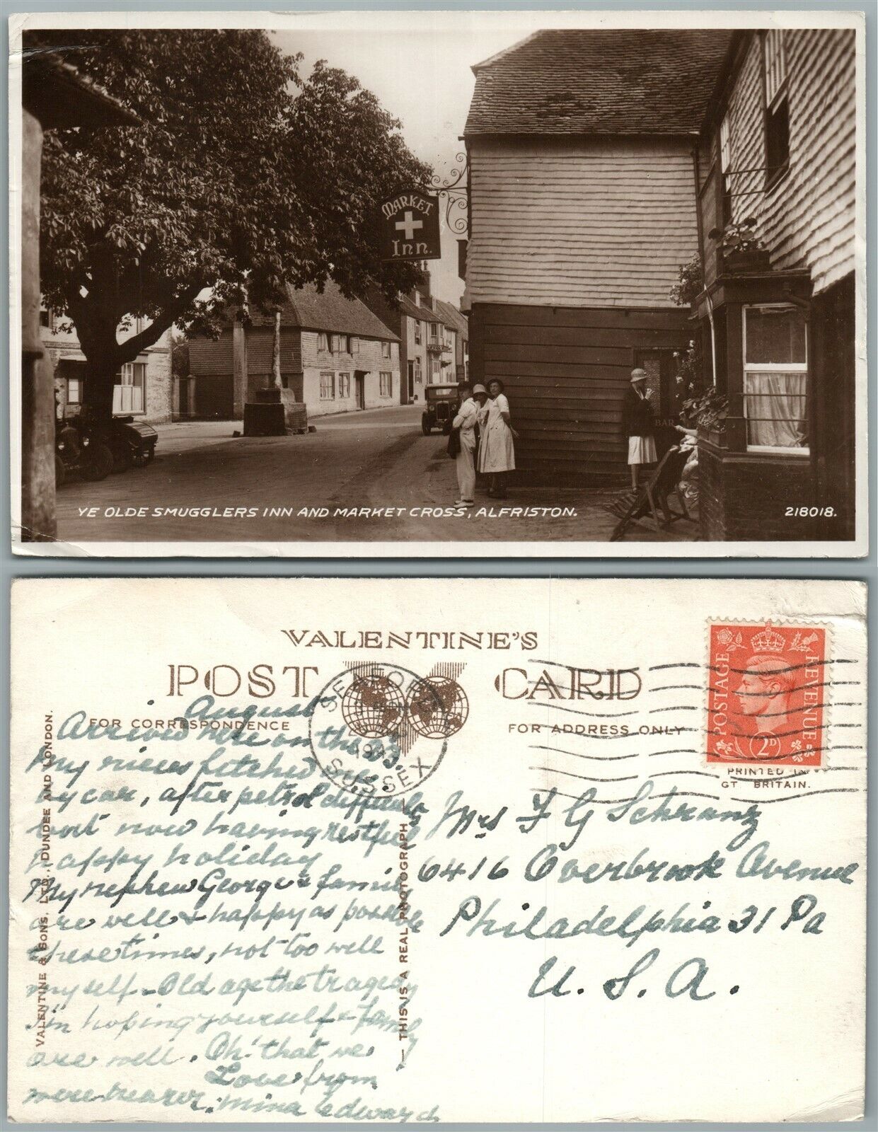 ALFRISTON ENGLAND YE OLDE SMUGGLERS INN VINTAGE REAL PHOTO POSTCARD RPPC