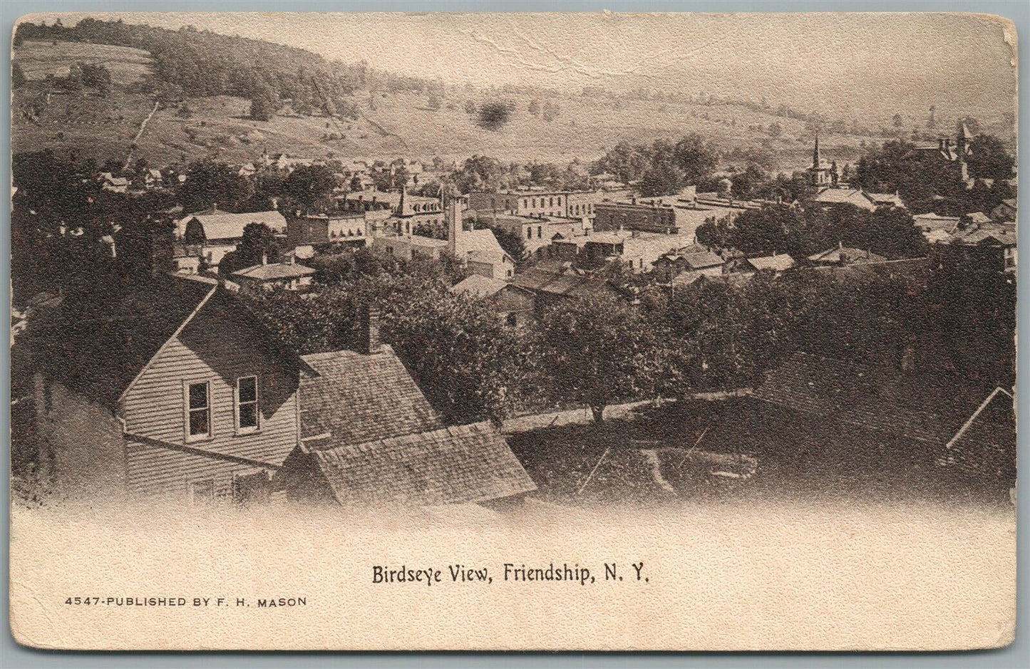 FRIENDSHIP NY BIRDS EYE VIEW ANTIQUE POSTCARD