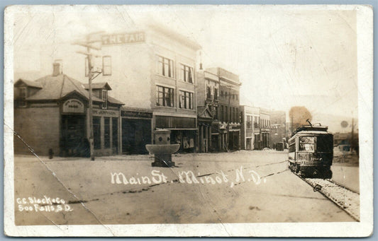 MINOT ND MAIN STREET SCENE TRAIN 1912 ANTIQUE PHOTOMONTAGE REAL PHOTO PC RPPC