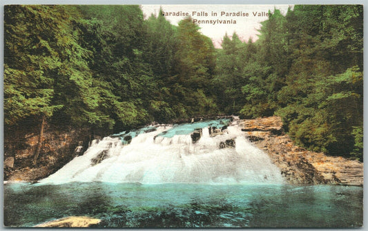 PARADISE VALLEY PA FALLS HAND COLORED VINTAGE POSTCARD