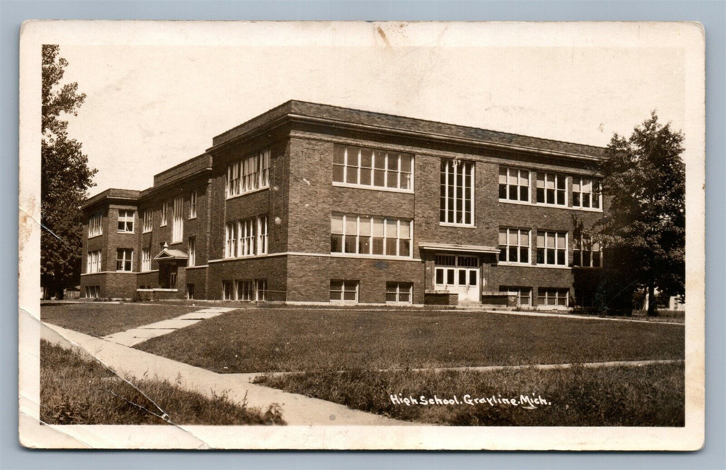 GRAYLINE MI HIGH SCHOOL ANTIQUE REAL PHOTO POSTCARD RPPC