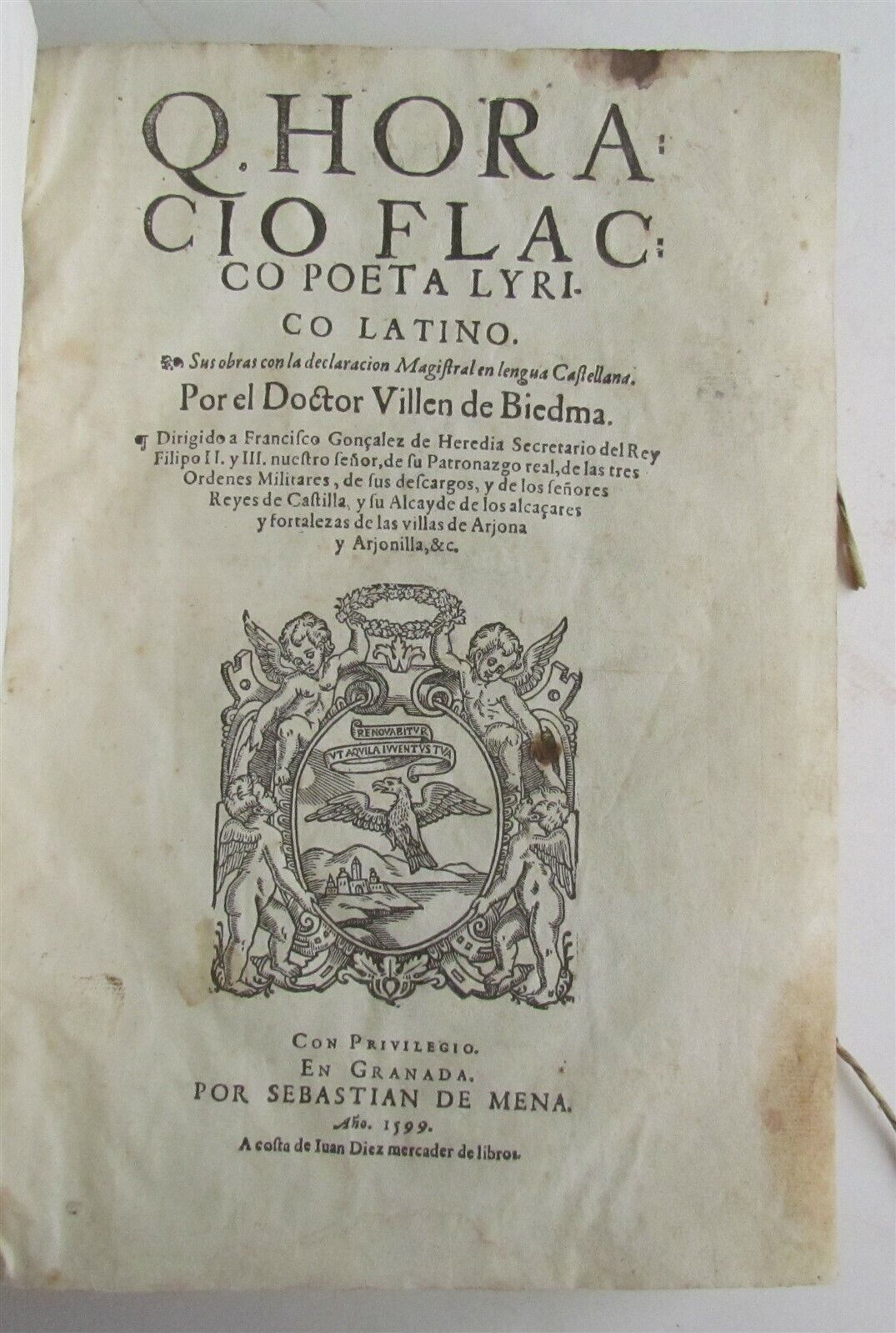 1599 HORACE WORKS in SPANISH antique POETRY VELLUM Q. HORATII FLACCI V.de Biedma