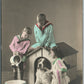 KIDS GIVING WATER TO LARGE DOG ANTIQUE REAL PHOTO POSTCARD RPPC