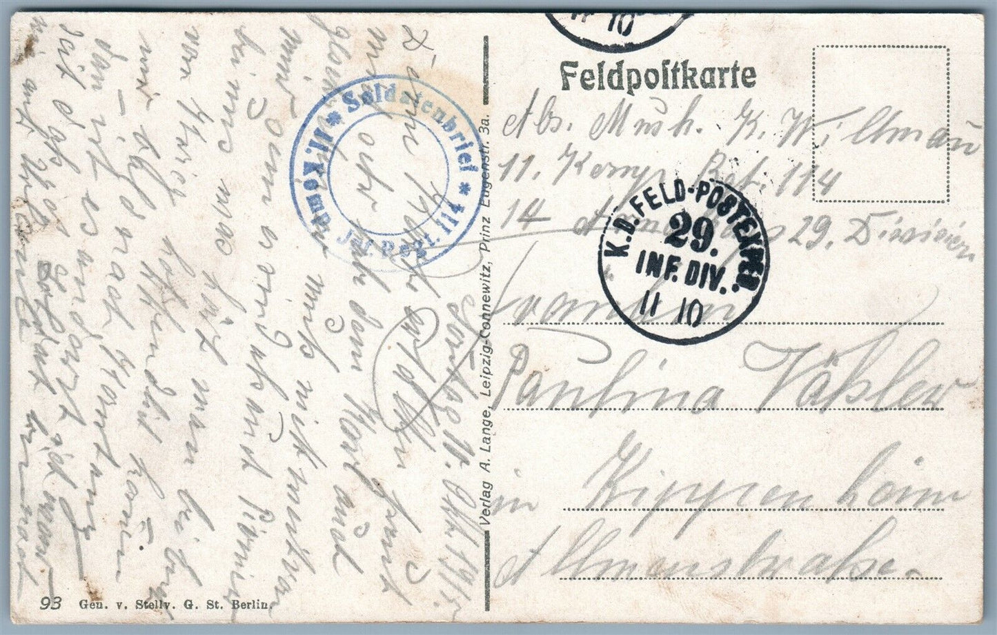 GERMAN WWI MILITARY FELDPOST ANTIQUE POSTCARD BETHENIVILLE FRANCE