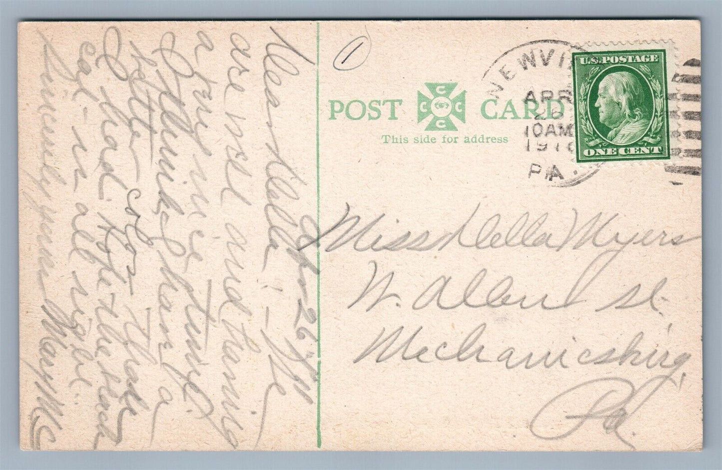 NEWVILLE PA  BIG SPRING AVE. & RAILROAD STREET ANTIQUE POSTCARD