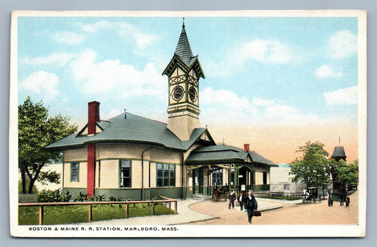 MARLBORO MA BOSTON & MAINE RAILROAD STATION ANTIQUE POSTCARD RAILWAY DEPOT