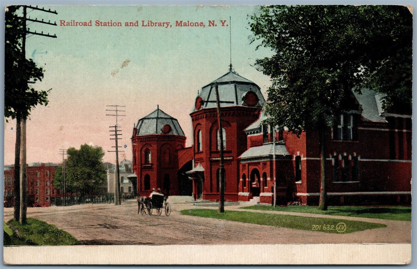 MALONE NY RAILROAD STATION ANTIQUE POSTCARD railway train depot