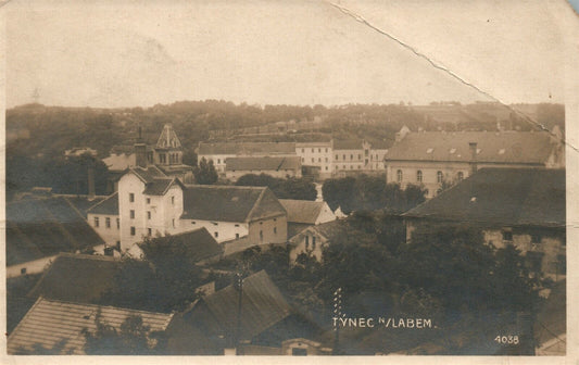 CZECH REPUBLIC TYNEC N/ LABEM VINTAGE REAL PHOTO POSTCARD RPPC w/ STAMPS