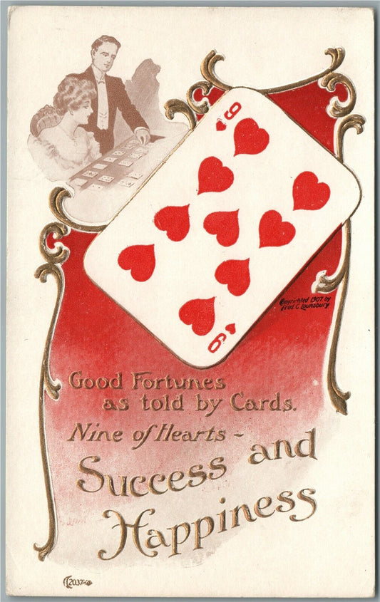 GOOD FORTUNES AS TOLD by CARDS SUCCESS & HAPPINESS ANTIQUE POSTCARD