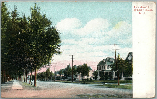 WESTFIELD NJ BOULEVARD ANTIQUE POSTCARD