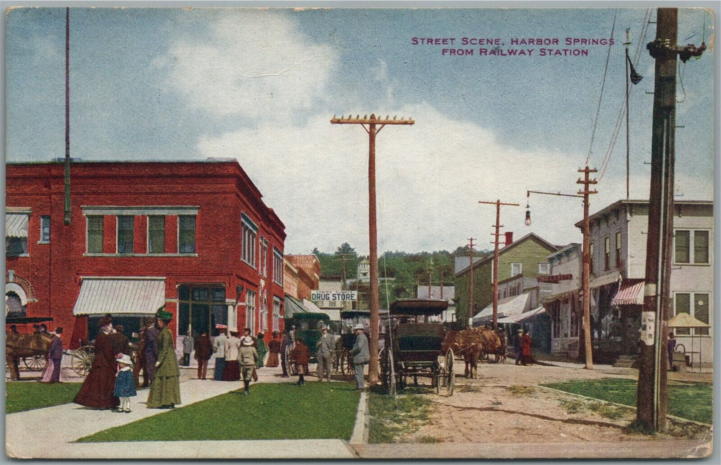 HARBOR SPRINGS MI SCENE FROM RAILWAY STATION ANTIQUE POSTCARD