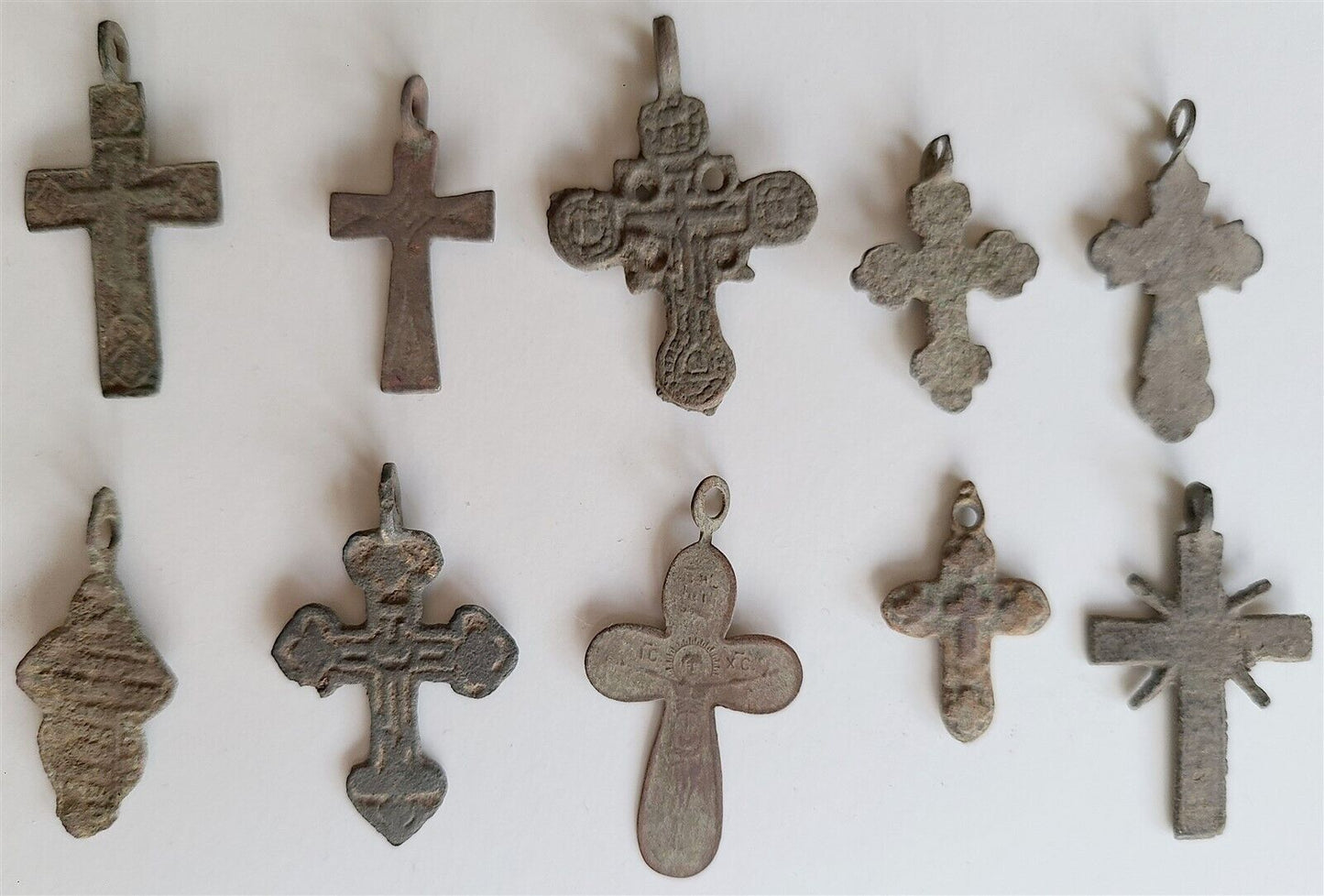 RUSSIAN orthodox icon NECK CROSSES LOT of 10 antique 18th - 19th century