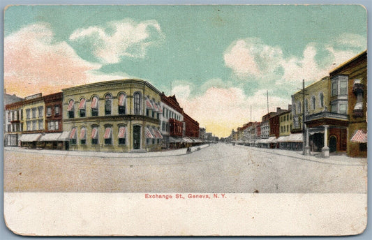 GENEVA NY EXCHANGE STREET 1908 UNDIVIDED ANTIQUE POSTCARD