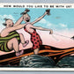 COUPLE OF DRINKERS RIDING BOTTLE 1925 COMIC ANTIQUE POSTCARD