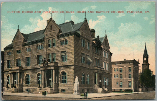 PADUCAH KY CUSTOM HOUSE ELKS HOME & POST OFFICE ANTIQUE POSTCARD