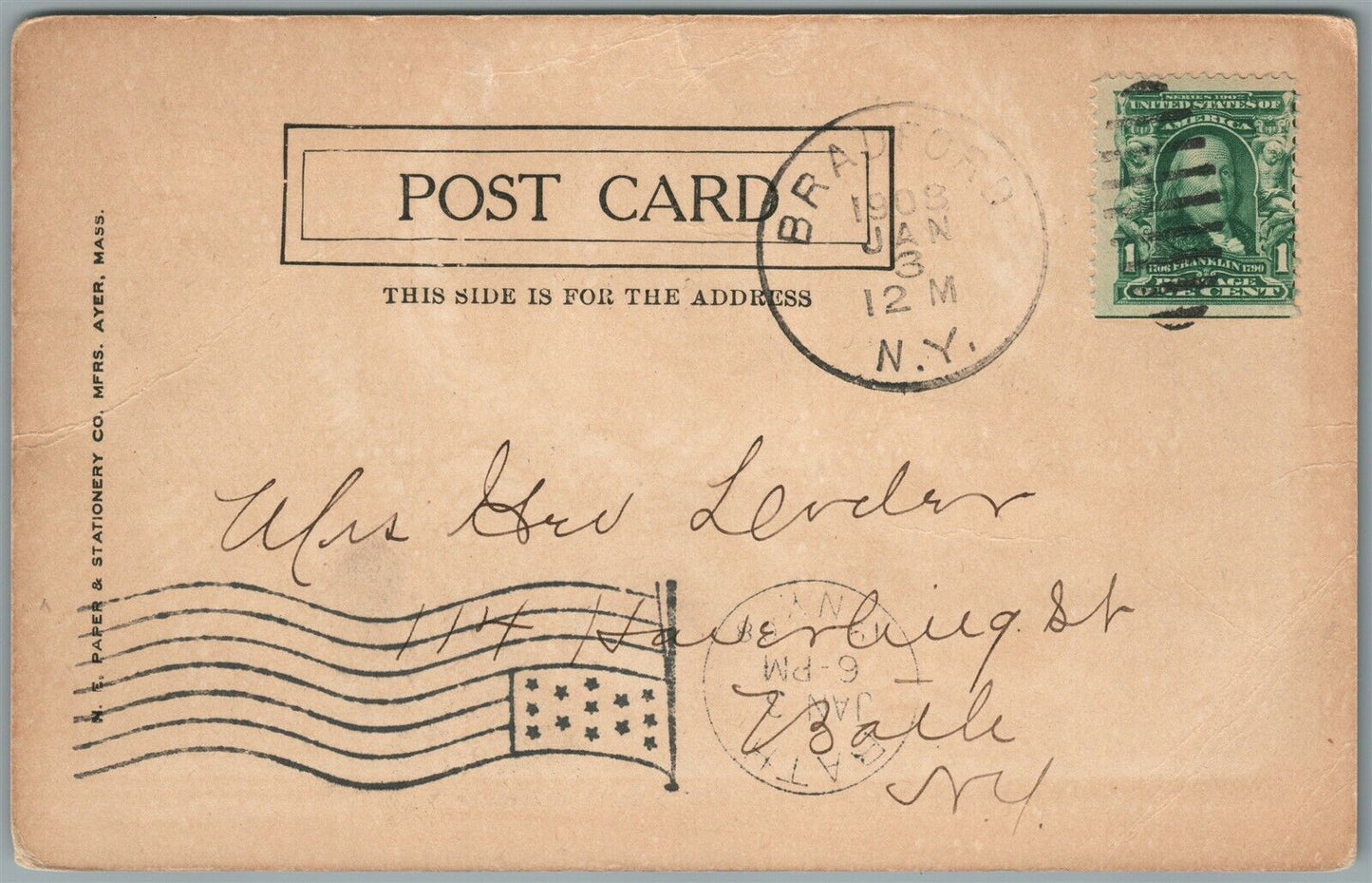 BRADFORD NY MAIN STREET ANTIQUE POSTCARD