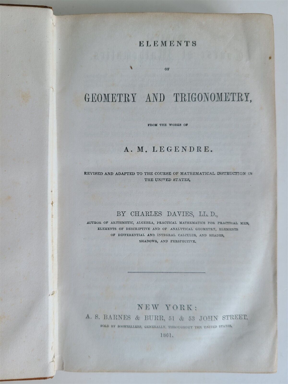 1861 ELEMENTS of GEOMETRY & TRIGONOMETRY from LEGENDRE WORKS antique in ENGLISH