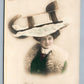 PRETTY LADY in CRAZY HAT ANTIQUE REAL PHOTO POSTCARD RPPC w/EGYPTIAN STAMP